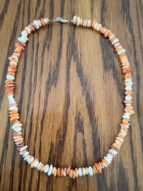Necklace Orange Spiny Oyster Shell Beaded 18" Handmade